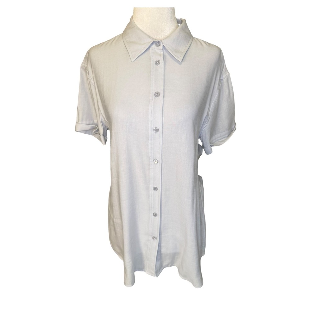 AG Adriano Goldschmied Womens Short Sleeve Button Down Shirt‎ Light Blue Small